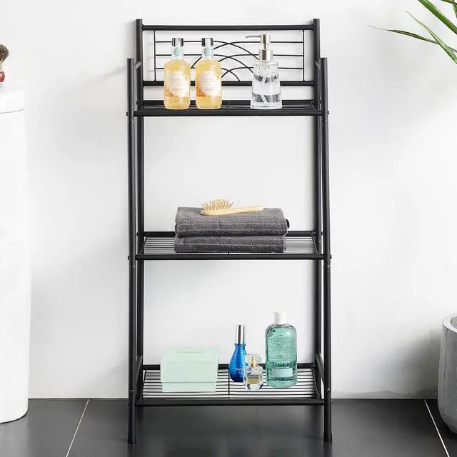 Alt view image 7 of 7 - L&H UNICO 3-Tier Free Standing Wire Rack Durable Metal Shelving Storage Unit with Adjustable Feet 4-Hook for Bathroom Laundry Kitchen Office, Black