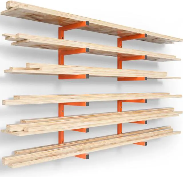 Main image of YYR Wood Organizer and Lumber Storage Rack Wall Mount, Heavy Duty Metal Shelf with 6-Level Holds Up 1200 LBS, Indoor & Outdoor Use - Orange
