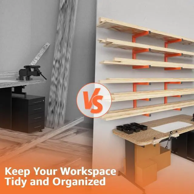 Alt view image 4 of 7 - YYR Wood Organizer and Lumber Storage Rack Wall Mount, Heavy Duty Metal Shelf with 6-Level Holds Up 1200 LBS, Indoor & Outdoor Use - Orange