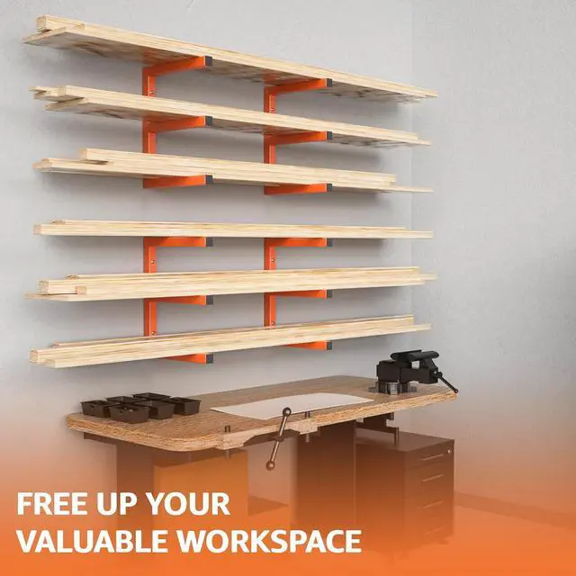 Alt view image 5 of 7 - YYR Wood Organizer and Lumber Storage Rack Wall Mount, Heavy Duty Metal Shelf with 6-Level Holds Up 1200 LBS, Indoor & Outdoor Use - Orange