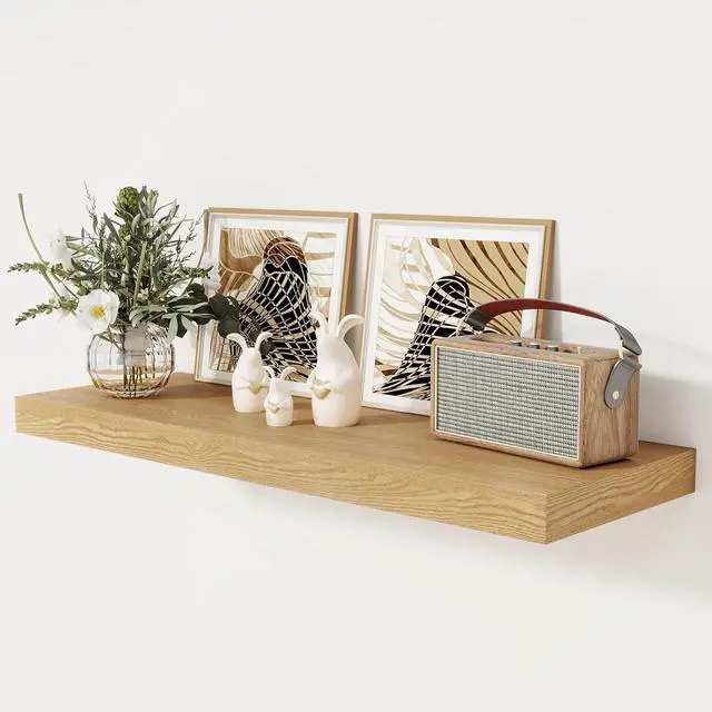 Main image of Floating Shelves 36 Inch Long, 12 Inch Deep Floating Shelves for Wall, 36 x 12 Shelves for Wall Storage & Display, 2" Thick Floating Shelf for Bathroom, Living Room, Bedroom, Oak Color, Set of 1