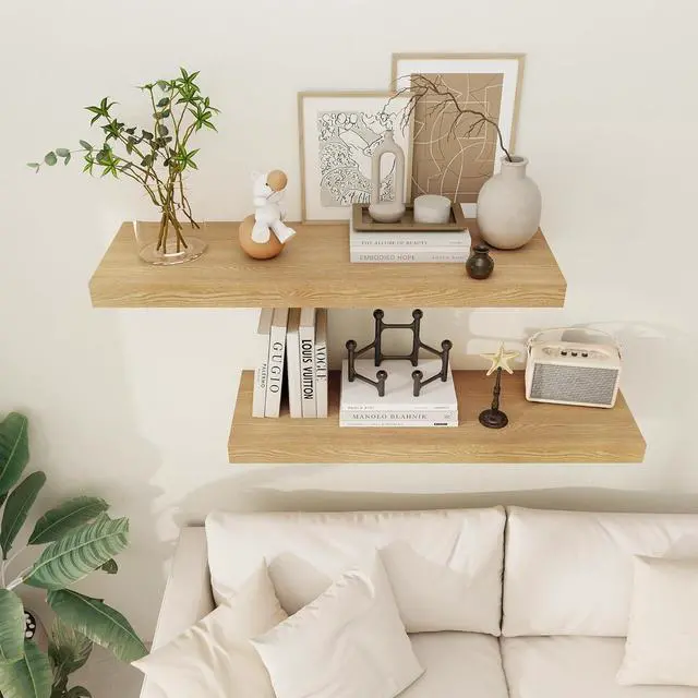 Alt view image 2 of 7 - Floating Shelves 36 Inch Long, 12 Inch Deep Floating Shelves for Wall, 36 x 12 Shelves for Wall Storage & Display, 2" Thick Floating Shelf for Bathroom, Living Room, Bedroom, Oak Color, Set of 1