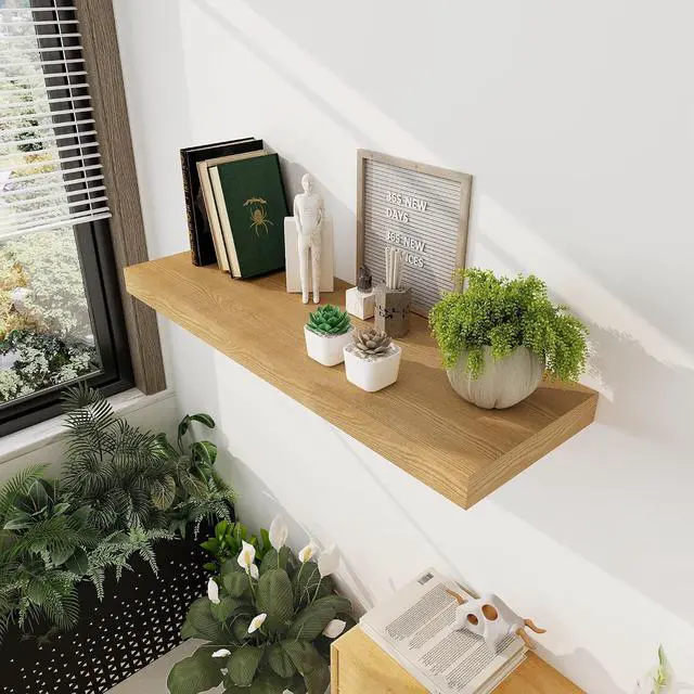 Alt view image 7 of 7 - Floating Shelves 36 Inch Long, 12 Inch Deep Floating Shelves for Wall, 36 x 12 Shelves for Wall Storage & Display, 2" Thick Floating Shelf for Bathroom, Living Room, Bedroom, Oak Color, Set of 1