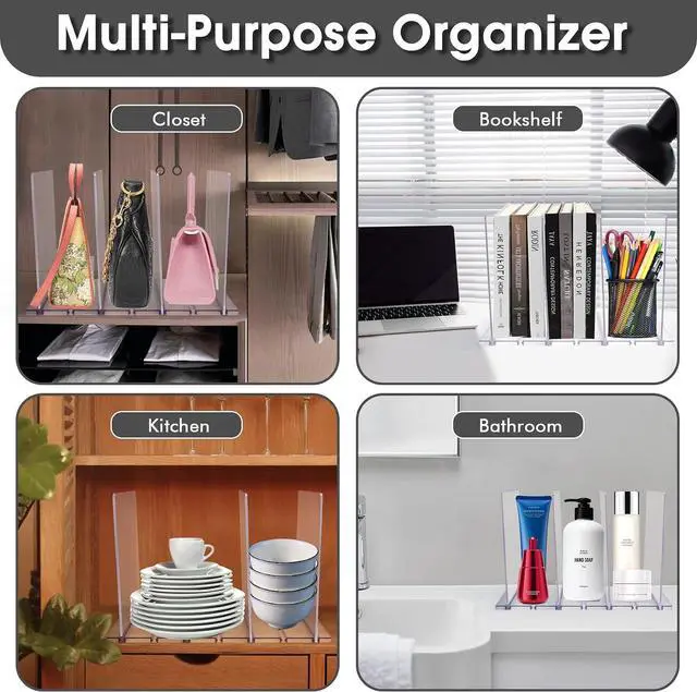 Alt view image 7 of 7 - Purse Organizer for Closet, Clear Acrylic Handbag Storage Organizer, Adjustable Shelf Divider for Closet Organization, Detachable Clutch Bag Separators Dividers Rack for Bedroom Bathroom Office