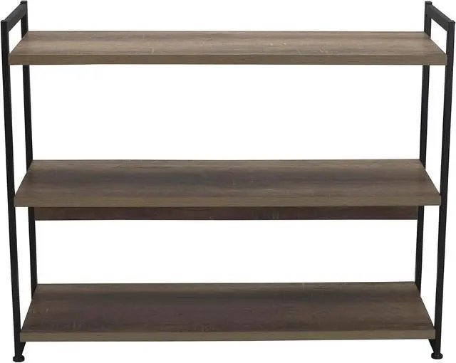 Alt view image 5 of 7 - Household Essentials Wide 3Shelf Open Storage Bookshelf in Oak Rustic Wood Grain and White Metal Frame, Ashwood