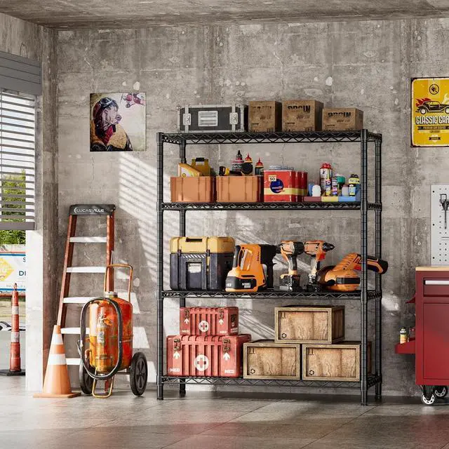 Alt view image 2 of 7 - SINGAYE 4 Shelves Adjustable Shelf Heavy Duty Wire Storage Shelving Metal