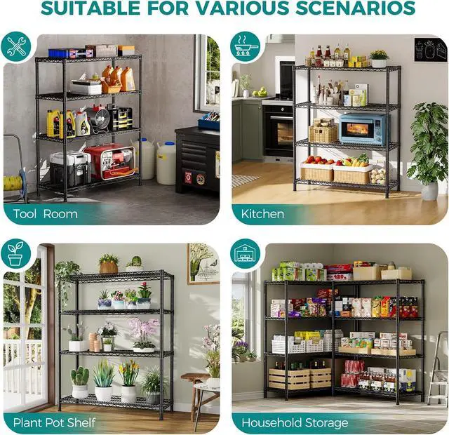 Alt view image 4 of 7 - SINGAYE 4 Shelves Adjustable Shelf Heavy Duty Wire Storage Shelving Metal