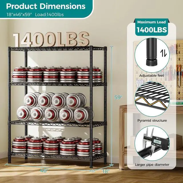 Alt view image 5 of 7 - SINGAYE 4 Shelves Adjustable Shelf Heavy Duty Wire Storage Shelving Metal