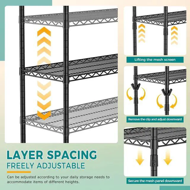 Alt view image 6 of 7 - SINGAYE 4 Shelves Adjustable Shelf Heavy Duty Wire Storage Shelving Metal