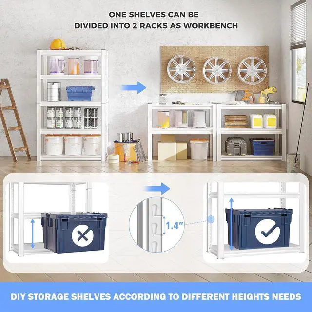 Alt view image 3 of 6 - Raybee Storage Shelves, 2000LBS Garage Shelving,White Metal Shelves, 5 Tier Adjustable Heavy Duty Shelving for Pantry Kitchen Closet Basement Warehouse 16.5" D x 32" W x 63" H