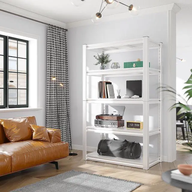 Alt view image 6 of 6 - Raybee Storage Shelves, 2000LBS Garage Shelving,White Metal Shelves, 5 Tier Adjustable Heavy Duty Shelving for Pantry Kitchen Closet Basement Warehouse 16.5" D x 32" W x 63" H