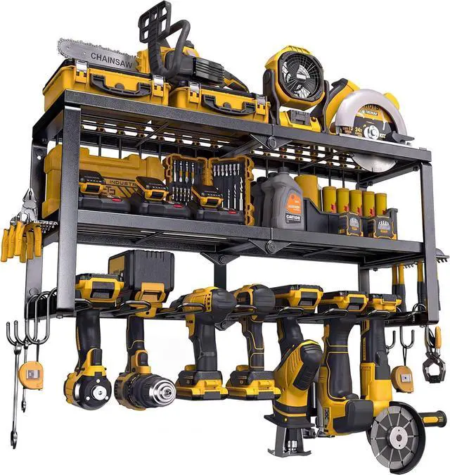 Main image of Spampur Power Tool Organizer for Tool Storage, Drill Holder Wall Mount with Screwdriver Organizer, Tool Holder for Garage Wall Organization, Heavy Duty Metal Tool Shelf with Battery Holder