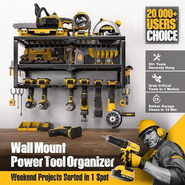Alt view image 2 of 7 - Spampur Power Tool Organizer for Tool Storage, Drill Holder Wall Mount with Screwdriver Organizer, Tool Holder for Garage Wall Organization, Heavy Duty Metal Tool Shelf with Battery Holder