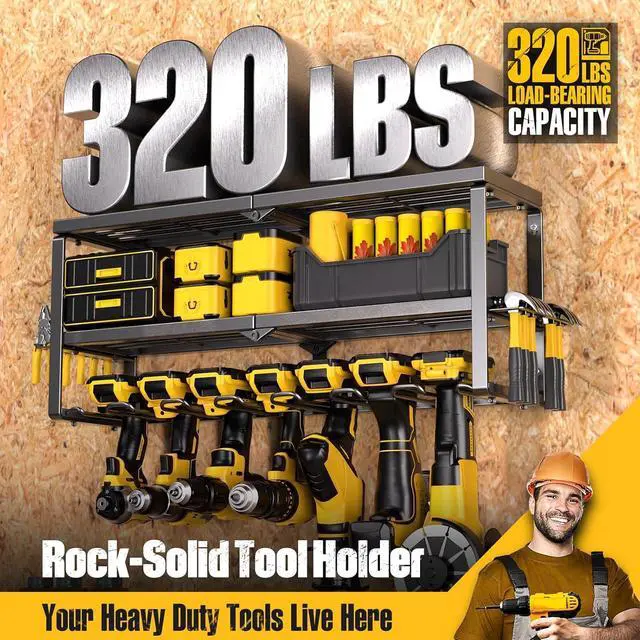 Alt view image 3 of 7 - Spampur Power Tool Organizer for Tool Storage, Drill Holder Wall Mount with Screwdriver Organizer, Tool Holder for Garage Wall Organization, Heavy Duty Metal Tool Shelf with Battery Holder