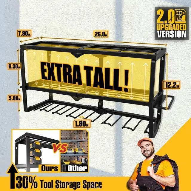 Alt view image 5 of 7 - Spampur Power Tool Organizer for Tool Storage, Drill Holder Wall Mount with Screwdriver Organizer, Tool Holder for Garage Wall Organization, Heavy Duty Metal Tool Shelf with Battery Holder