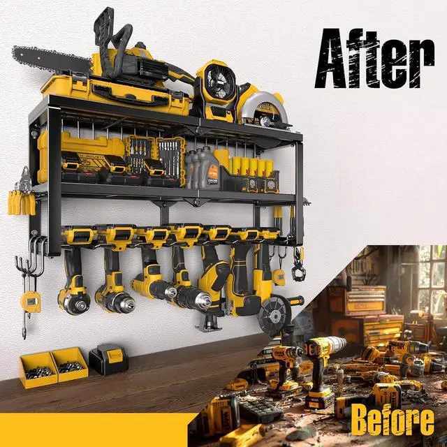 Alt view image 6 of 7 - Spampur Power Tool Organizer for Tool Storage, Drill Holder Wall Mount with Screwdriver Organizer, Tool Holder for Garage Wall Organization, Heavy Duty Metal Tool Shelf with Battery Holder