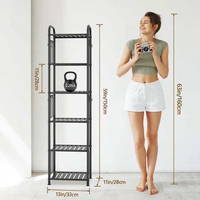 Alt view image 2 of 7 - PouHenier.jh Tall Metal Narrow Skinny Shelf Unit for Bathroom, 6 Tier Black