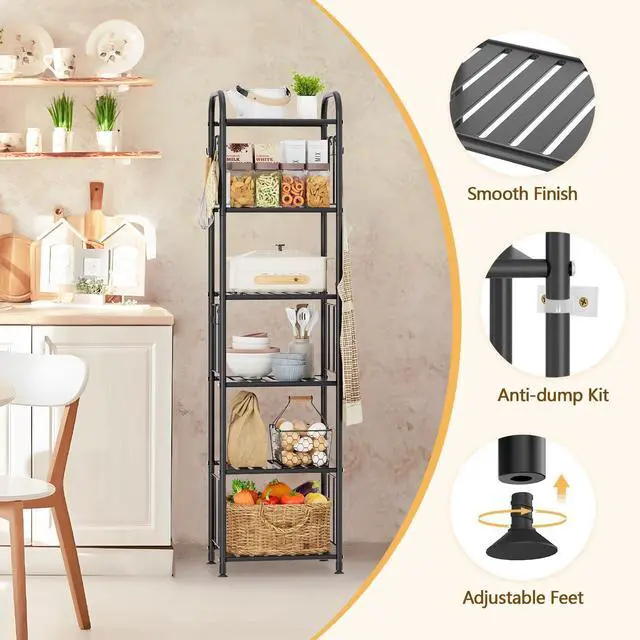 Alt view image 5 of 7 - PouHenier.jh Tall Metal Narrow Skinny Shelf Unit for Bathroom, 6 Tier Black
