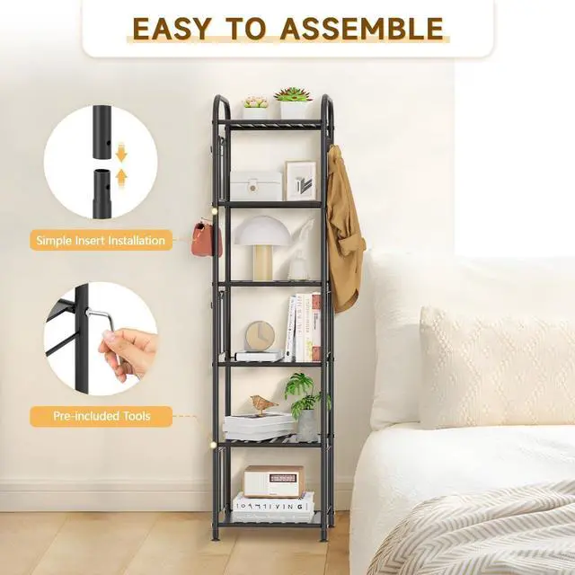 Alt view image 6 of 7 - PouHenier.jh Tall Metal Narrow Skinny Shelf Unit for Bathroom, 6 Tier Black