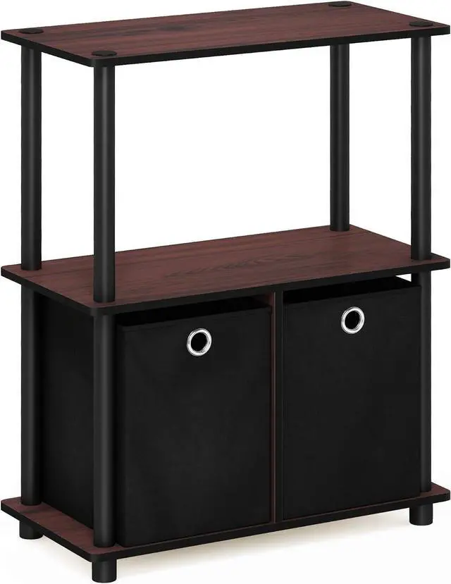 Alt view image 5 of 7 - Furinno TURN-N-TUBE Storage Shelves, 3-Tier Toolless Book Shelf with Storage Bins, Display Shelf, for Organization and Storage, Living Room, Garage, Home Office, Dark Cherry