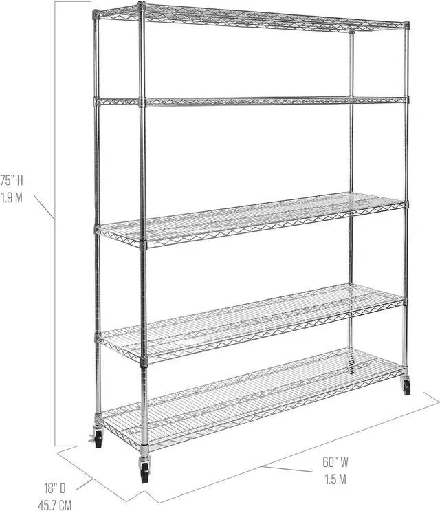 Alt view image 6 of 6 - Seville Classics UltraDurable Heavy Duty NSF Solid Steel Wire Rack Storage Unit Organizer for Garage, Warehouse, Office, Restaurant, Classroom, Kitchen, 5-Tier Shelving, 60" W x 18" D
