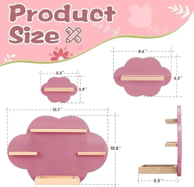 Alt view image 2 of 7 - for TonieBox and for Tonie Shelf Cloud, Tonies Storage for 20-35 Tonie Figures Characters, Floating Shelves Magnetic Wall Shelf for Children Play Room, Charging Station, Pink(3 Pcs)