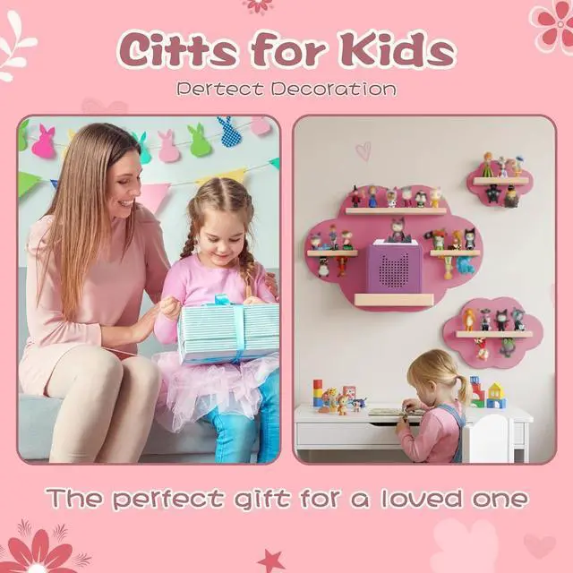 Alt view image 4 of 7 - for TonieBox and for Tonie Shelf Cloud, Tonies Storage for 20-35 Tonie Figures Characters, Floating Shelves Magnetic Wall Shelf for Children Play Room, Charging Station, Pink(3 Pcs)