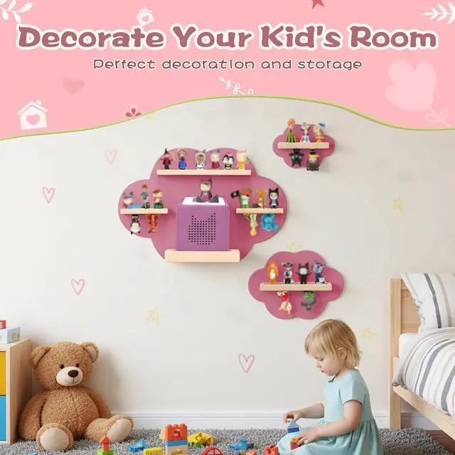 Alt view image 7 of 7 - for TonieBox and for Tonie Shelf Cloud, Tonies Storage for 20-35 Tonie Figures Characters, Floating Shelves Magnetic Wall Shelf for Children Play Room, Charging Station, Pink(3 Pcs)