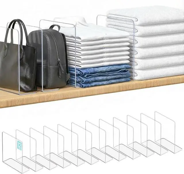 Main image of OKPOW Shelf Dividers for Closet Organization: 12 Pack Durable Clear Acrylic Divider Organizer for Shelves - Vertical Adjustable Shelving Separators for Clothing Purse
