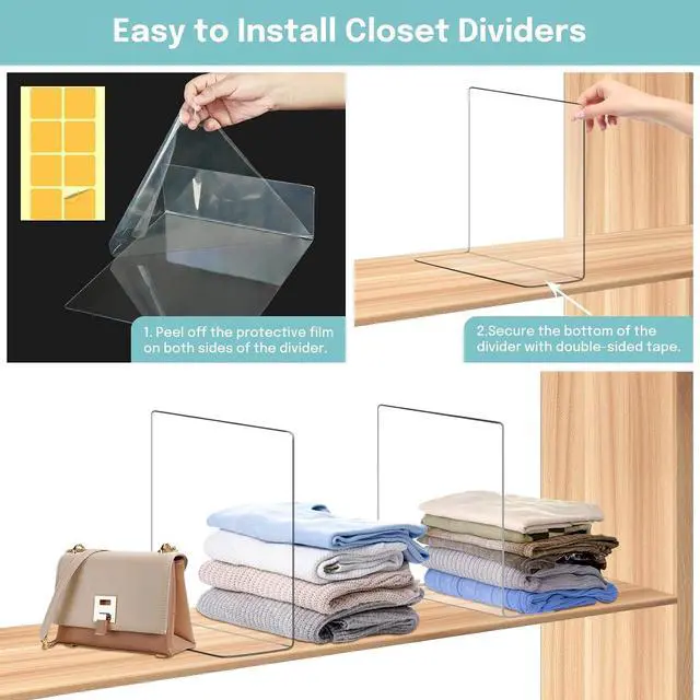 Alt view image 4 of 7 - OKPOW Shelf Dividers for Closet Organization: 12 Pack Durable Clear Acrylic Divider Organizer for Shelves - Vertical Adjustable Shelving Separators for Clothing Purse