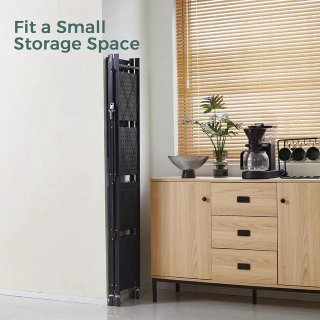 Alt view image 5 of 7 - DEANIC 5-Shelf Folding Bookcase with Wheels, Rolling Bookshelf Heavy Duty Storage Shelves, Freestanding Metal Wire Shelving Unit for Living Room, Office, Kitchen, Basement, Pantry (Black)