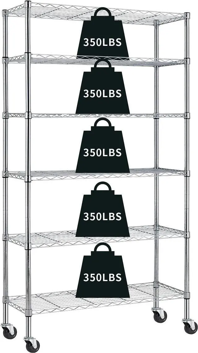 Main image of HCY 6-Tier Storage Shelf Heavy Duty Storage Shelving Unit NSF Height Adjustable Metal Rack with Wheels for Laundry Bathroom Kitchen Garage Pantry Organization 2100 LBS Capacity-82x48x18Chrome