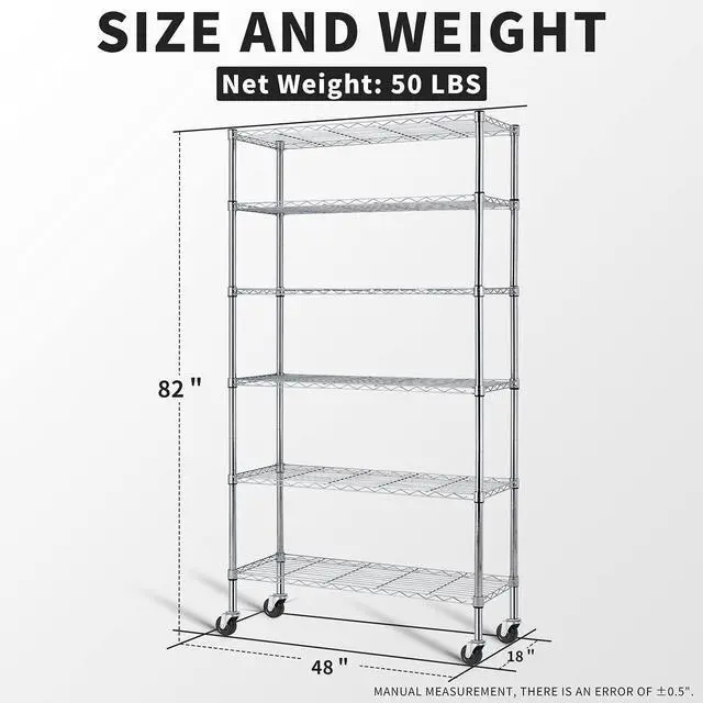 Alt view image 3 of 7 - HCY 6-Tier Storage Shelf Heavy Duty Storage Shelving Unit NSF Height Adjustable Metal Rack with Wheels for Laundry Bathroom Kitchen Garage Pantry Organization 2100 LBS Capacity-82x48x18Chrome