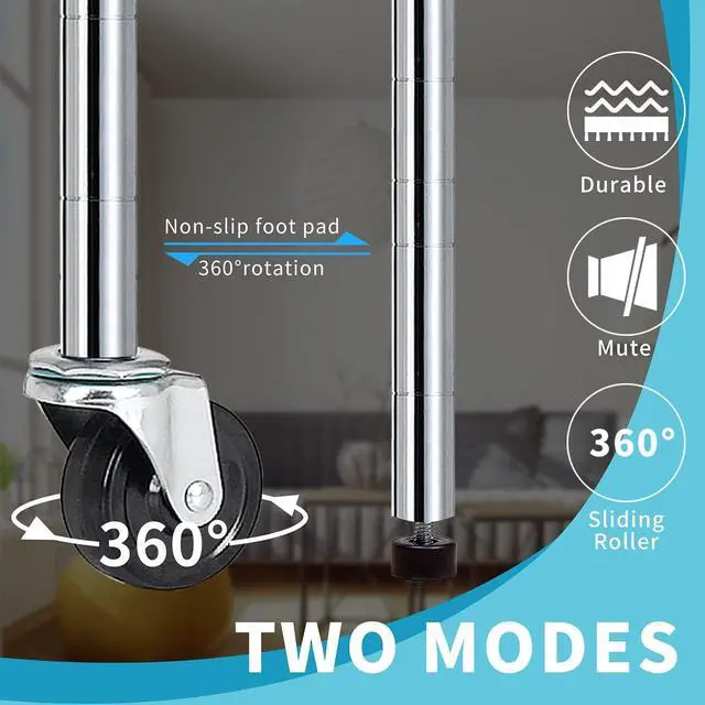 Alt view image 5 of 7 - HCY 6-Tier Storage Shelf Heavy Duty Storage Shelving Unit NSF Height Adjustable Metal Rack with Wheels for Laundry Bathroom Kitchen Garage Pantry Organization 2100 LBS Capacity-82x48x18Chrome