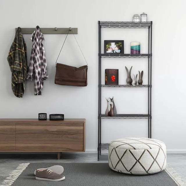 Alt view image 2 of 7 - 14" D×24" W×60" H Wire Shelving Unit Metal Commercial Shelf with 5 Tier Layer Rack Strong Steel for Restaurant Garage Pantry Kitchen GarageBlack