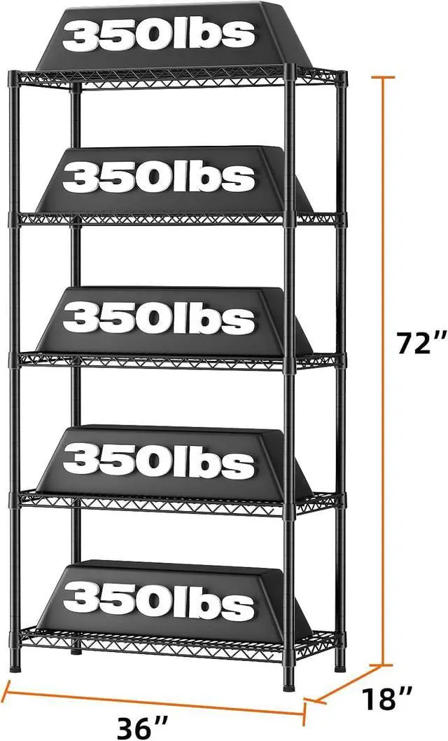 Alt view image 3 of 7 - SINGAYE 5 Shelves Adjustable Shelf Heavy Duty Wire Storage Shelving Metal