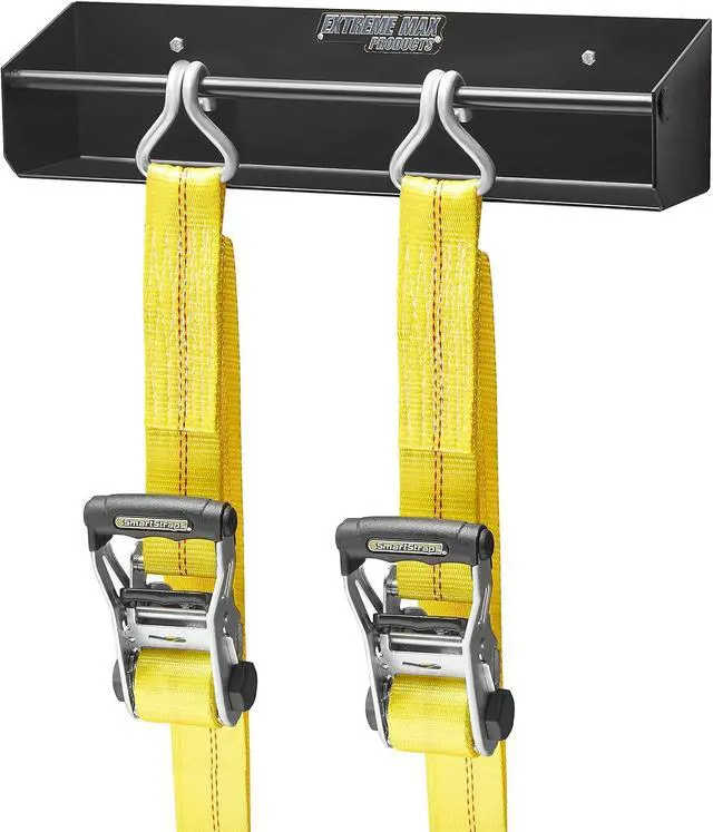 Alt view image 5 of 6 - Extreme Max 5001.6137 Wall-Mount Aluminum Tie-Down Hanger Storage Rack Shelf for Enclosed Race Trailer, Shop, Garage, Storage - Black