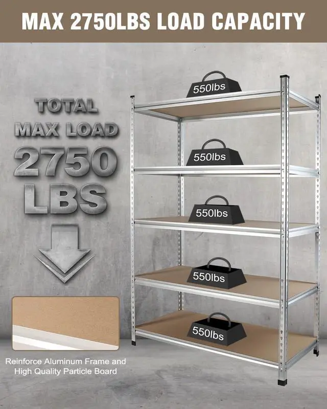 Alt view image 5 of 7 - WORKPRO 5-Tier Shelving, 48W x 24D x 72H, 2750LBS Capacity