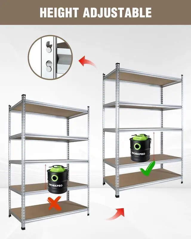Alt view image 6 of 7 - WORKPRO 5-Tier Shelving, 48W x 24D x 72H, 2750LBS Capacity