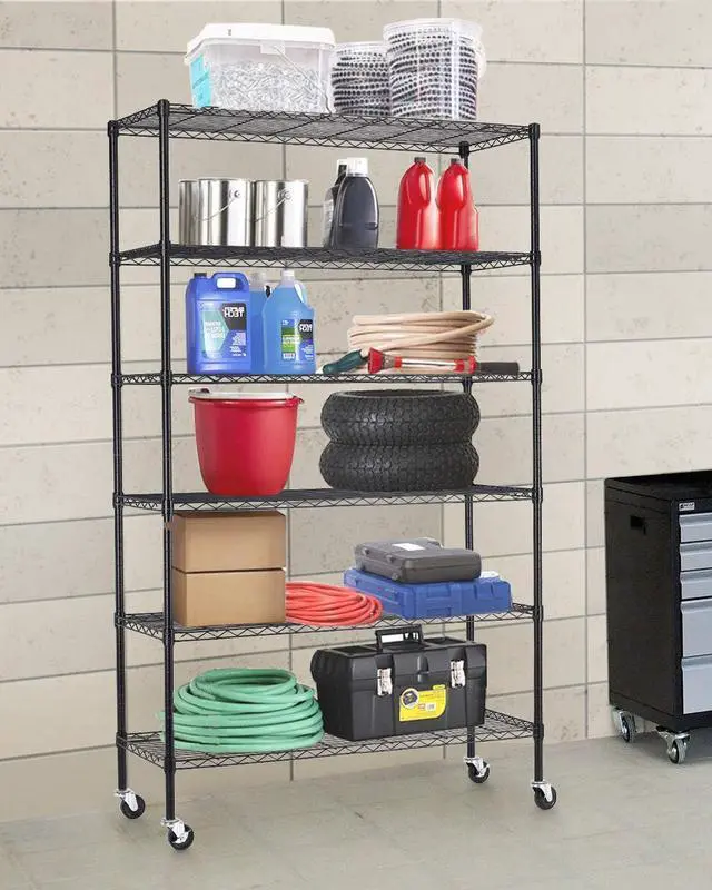 Alt view image 2 of 7 - FDW Wire Shelving Unit with Wheels Steel 6 Tier Heavy Duty Layer Rack Storage Metal Shelf Garage Organizer Wire Rack Shelving Adjustable Utility 2100 LBS Capacity-18x48x82 inch (Black)