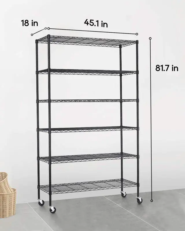 Alt view image 3 of 7 - FDW Wire Shelving Unit with Wheels Steel 6 Tier Heavy Duty Layer Rack Storage Metal Shelf Garage Organizer Wire Rack Shelving Adjustable Utility 2100 LBS Capacity-18x48x82 inch (Black)