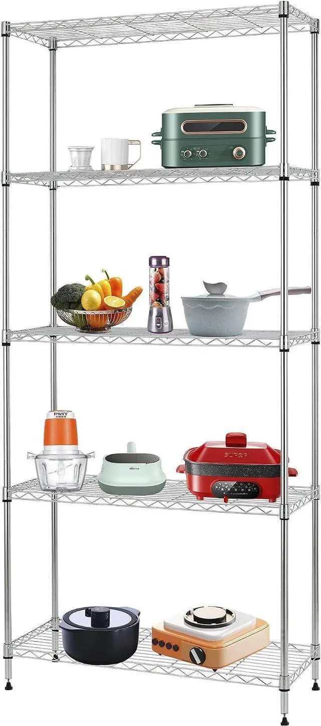 Main image of FDW 14" D×24" W×60" H Wire Shelving Unit Metal Commercial Shelf with 5 Tier Layer Rack Strong Steel for Restaurant Garage Pantry Kitchen Garage,Chrome