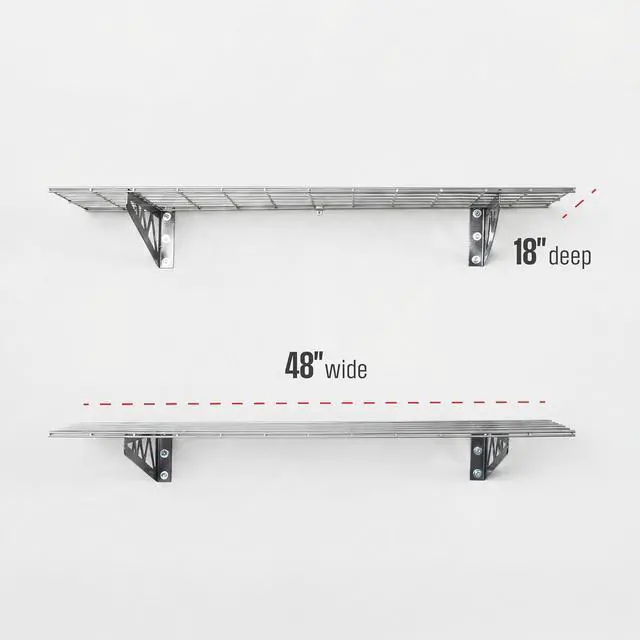 Alt view image 3 of 6 - SafeRacks Steel Garage Wall Shelves 2-Pk w/Hooks, 500lb, Hammertone (18x48)