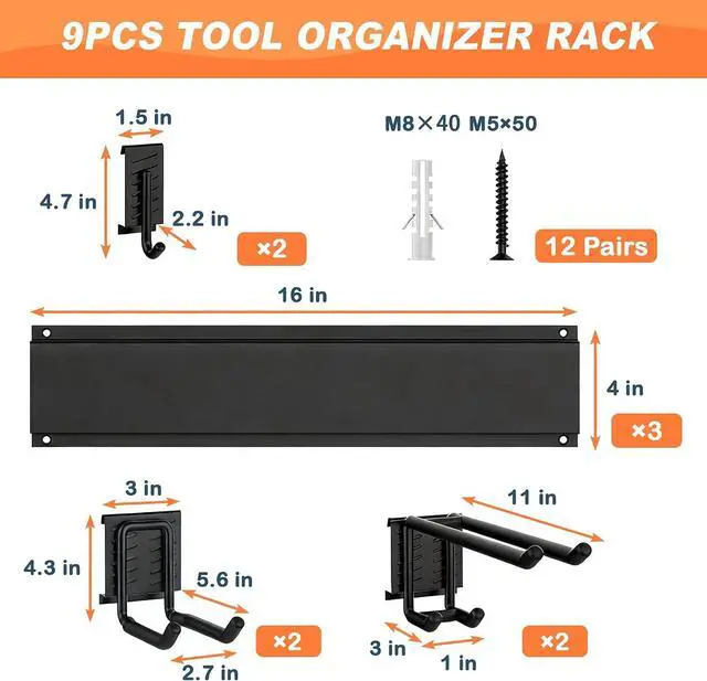 Alt view image 2 of 7 - Ultrawall Garden Tool Organizer, 48 Inch Garage Tool Organizer Wall Mount