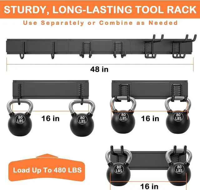 Alt view image 3 of 7 - Ultrawall Garden Tool Organizer, 48 Inch Garage Tool Organizer Wall Mount