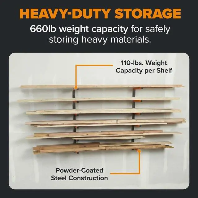 Alt view image 6 of 7 - BORA Wood Rack, 6-Level Wall Mount Lumber Storage Rack for Wood Storage