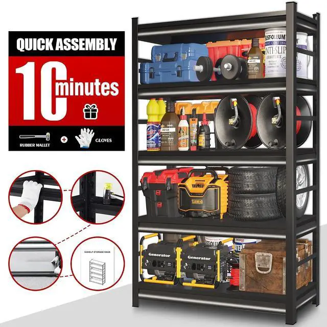 Alt view image 5 of 7 - 5 Tier Metal Garage Shelving, Adjustable Rack, Black (63" H x 45.3" W x 19.7" D)