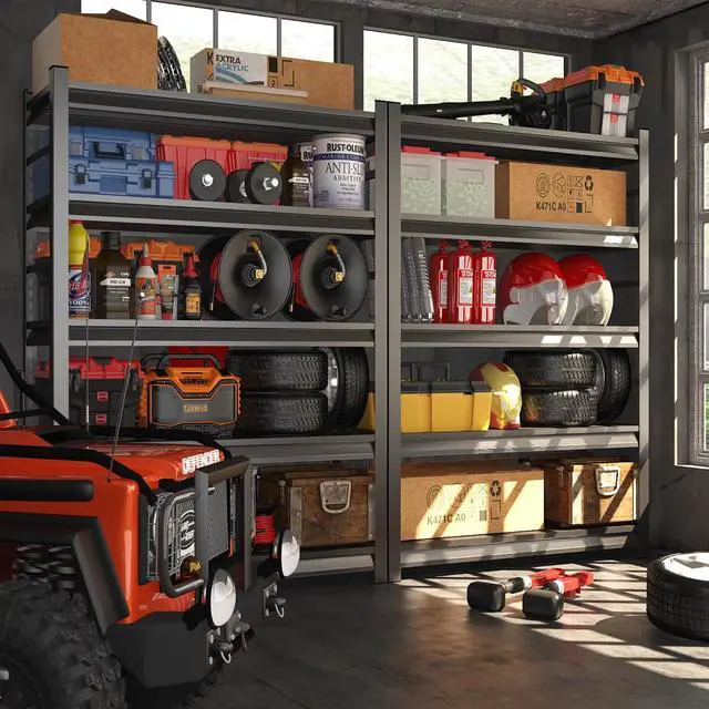 Alt view image 7 of 7 - 5 Tier Metal Garage Shelving, Adjustable Rack, Black (63" H x 45.3" W x 19.7" D)