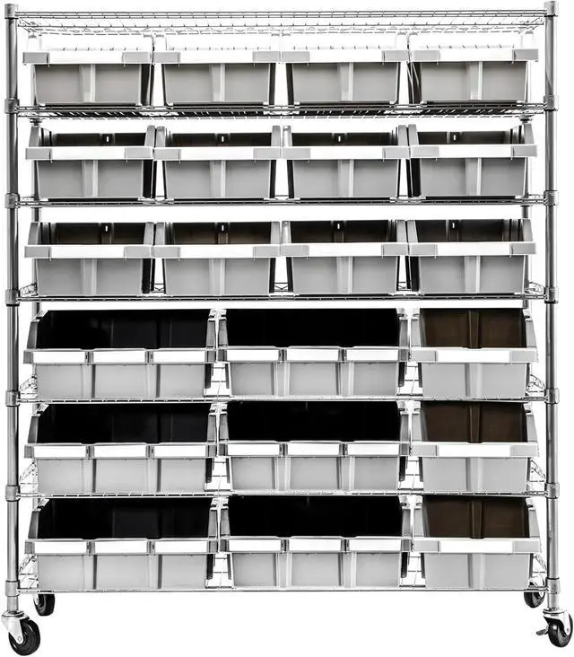 Main image of 7-Tier NSF 21-Bin Steel Wire Shelving Rack, 48"W x 14"D x 56"H, Gray