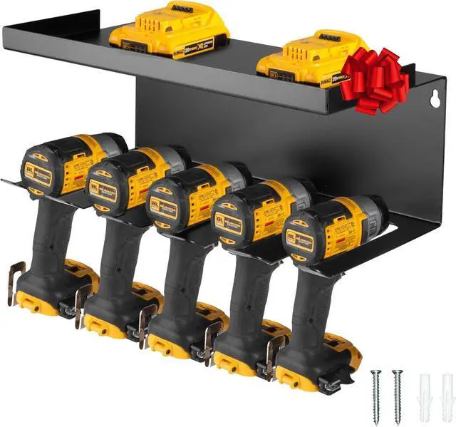 Main image of Iron Forge Tools Metal Power Drill Organizer for Garage, 5 Drill Slots